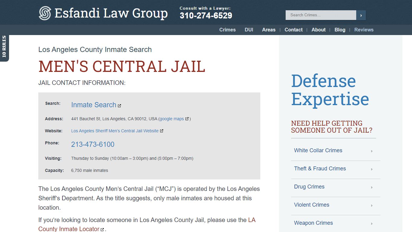 Los Angeles County Inmate Search - Men's Central Jail - Esfandi Law Group